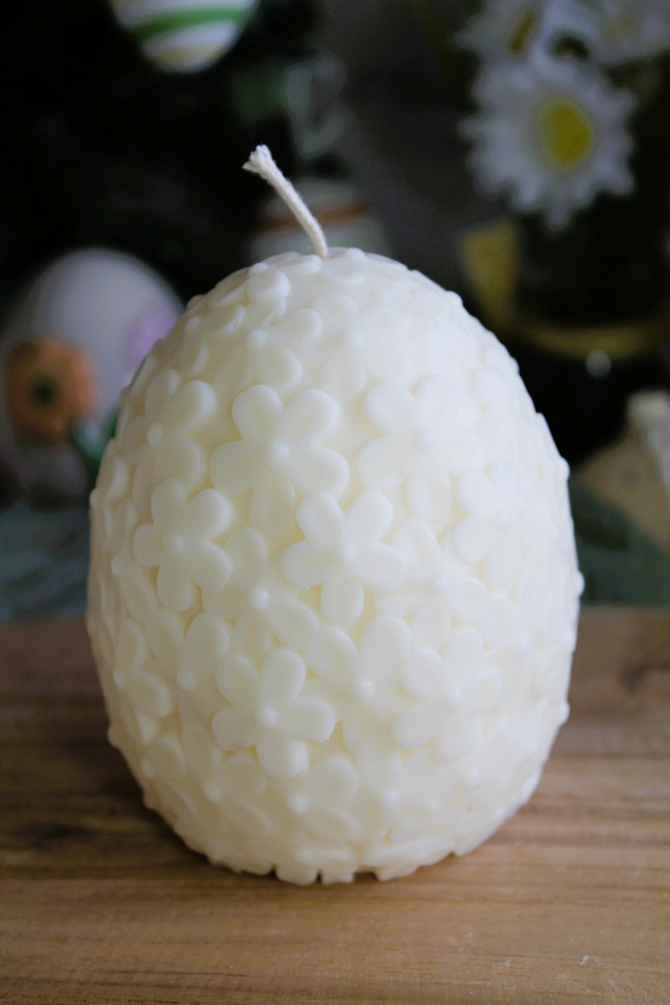 Bougie “Oeuf fleurie (lot de 2) ” – cire végétale & parfum de grasse - L'Atelier Douceurs & Senteurs