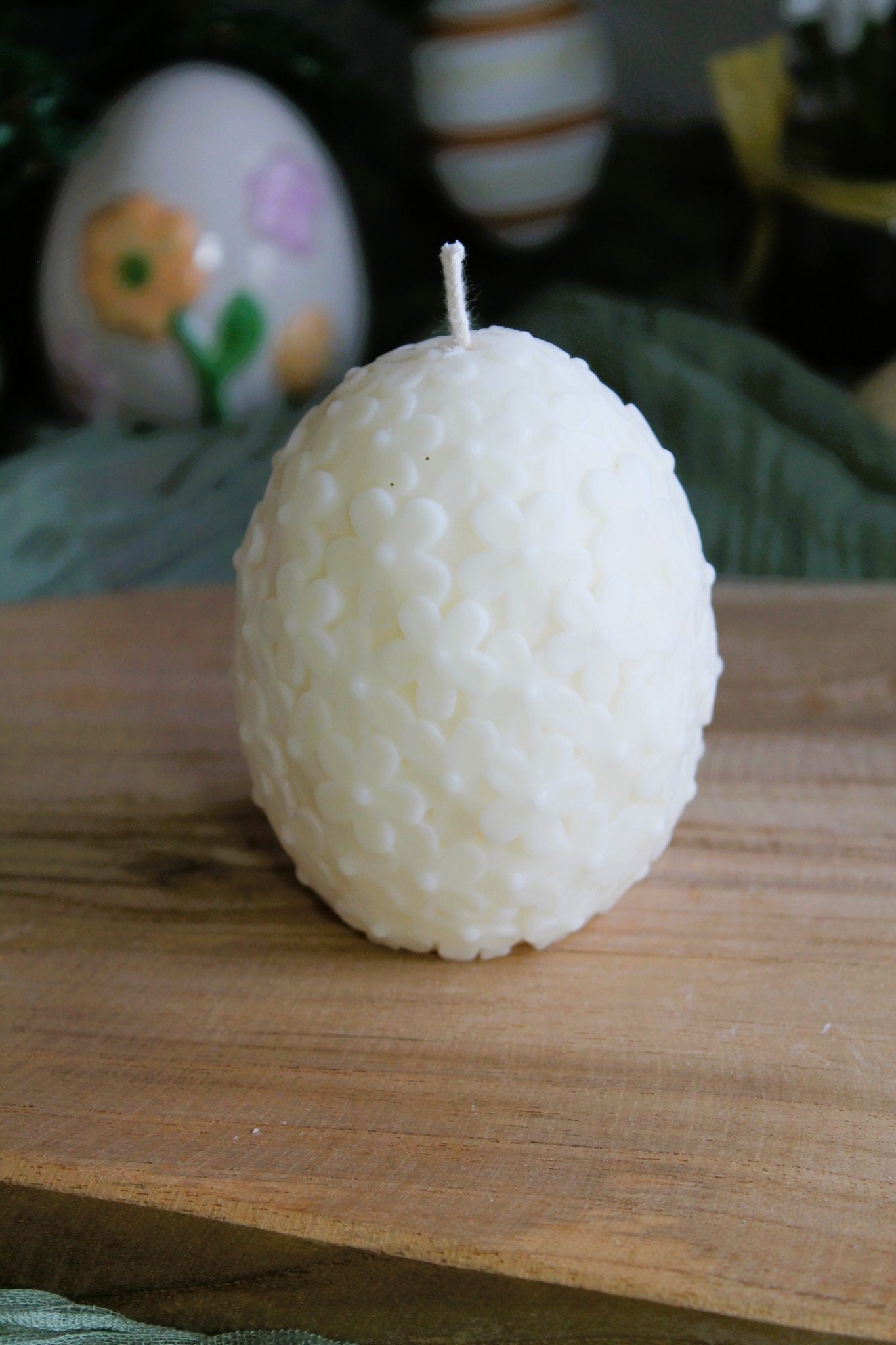 Bougie “Oeuf fleurie (lot de 2) ” – cire végétale & parfum de grasse - L'Atelier Douceurs & Senteurs