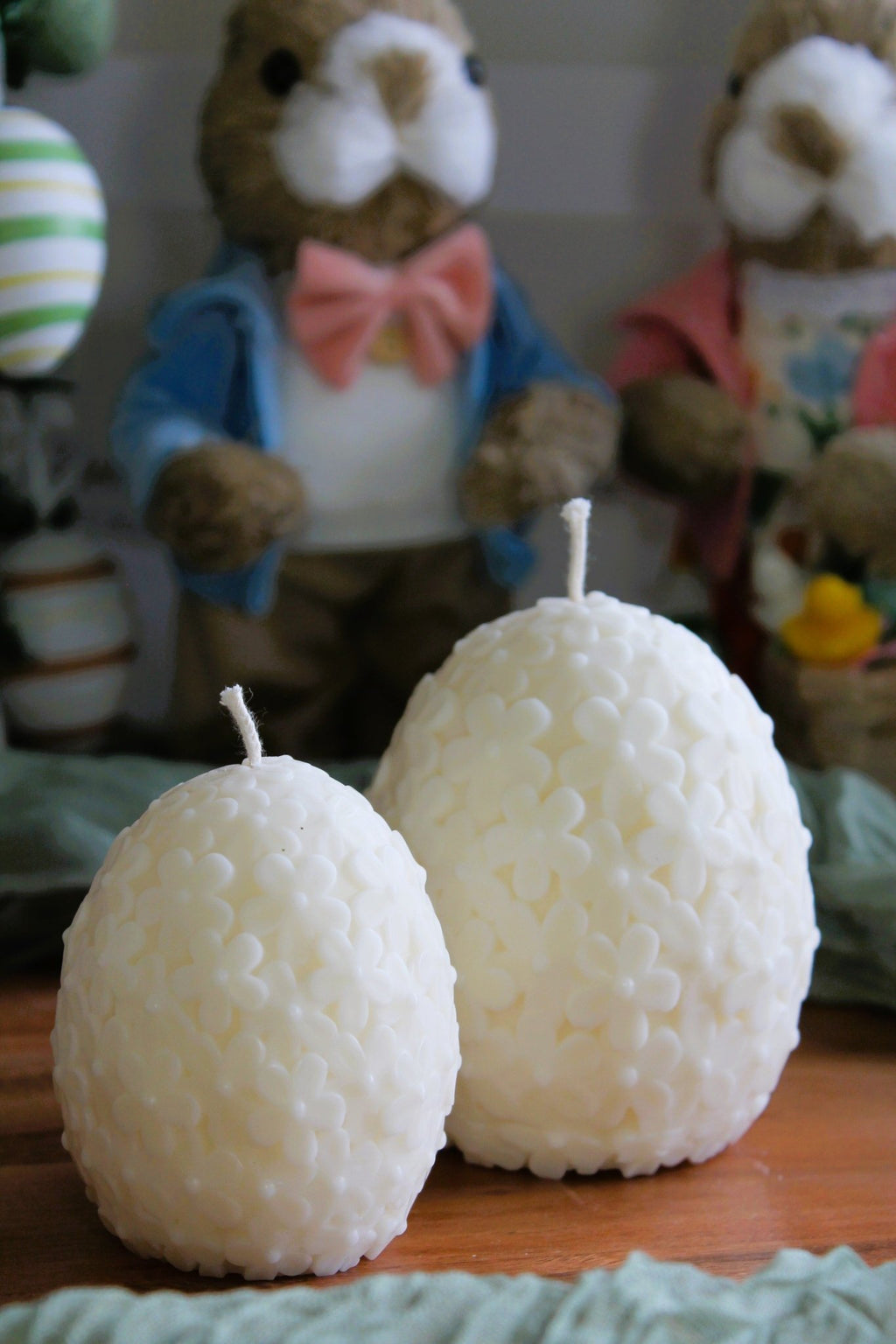 Bougie “Oeuf fleurie (lot de 2) ” – cire végétale & parfum de grasse - L'Atelier Douceurs & Senteurs