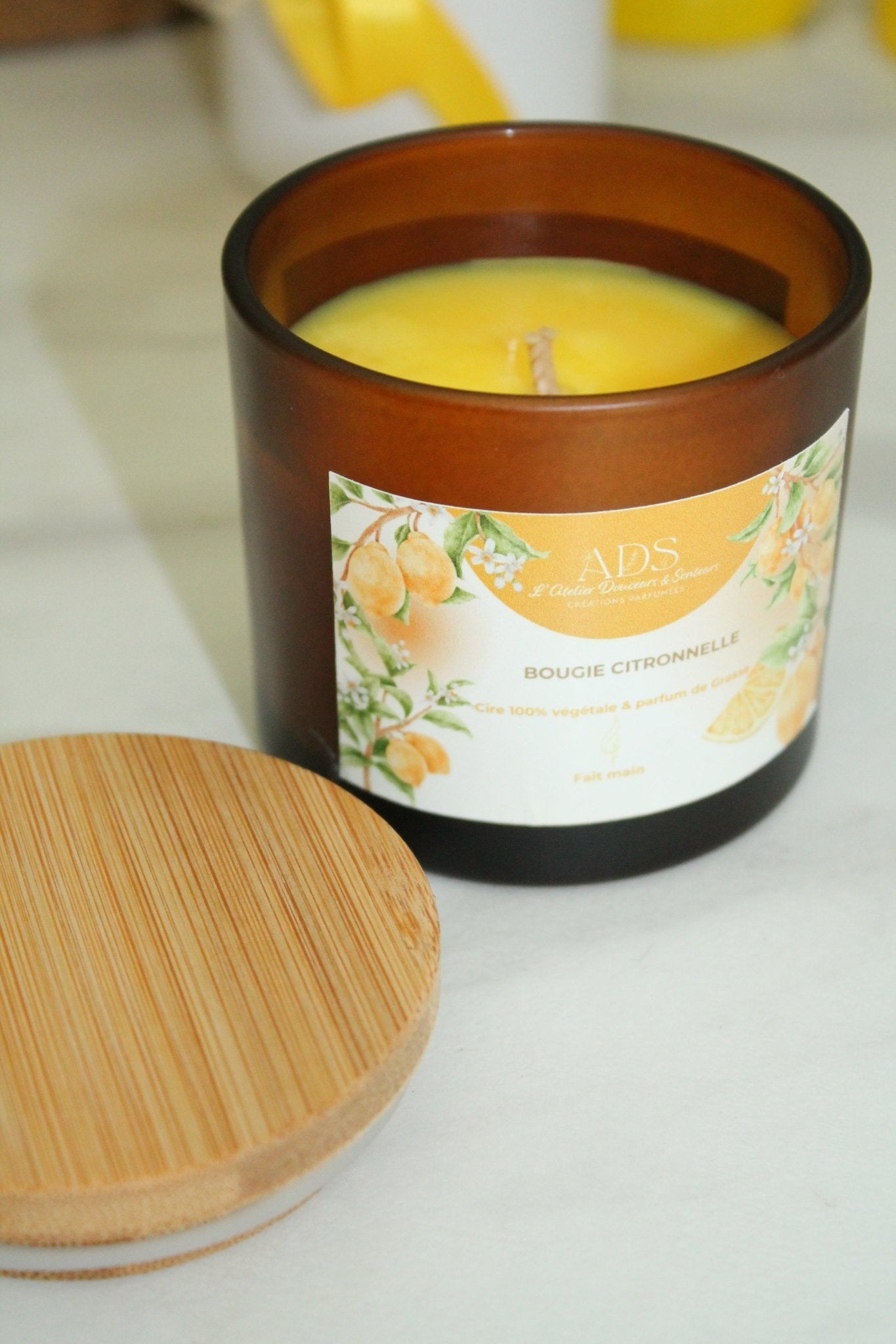 Bougie parfumée Citronnelle – cire végétale & parfum de Grasse - L'Atelier Douceurs & Senteurs