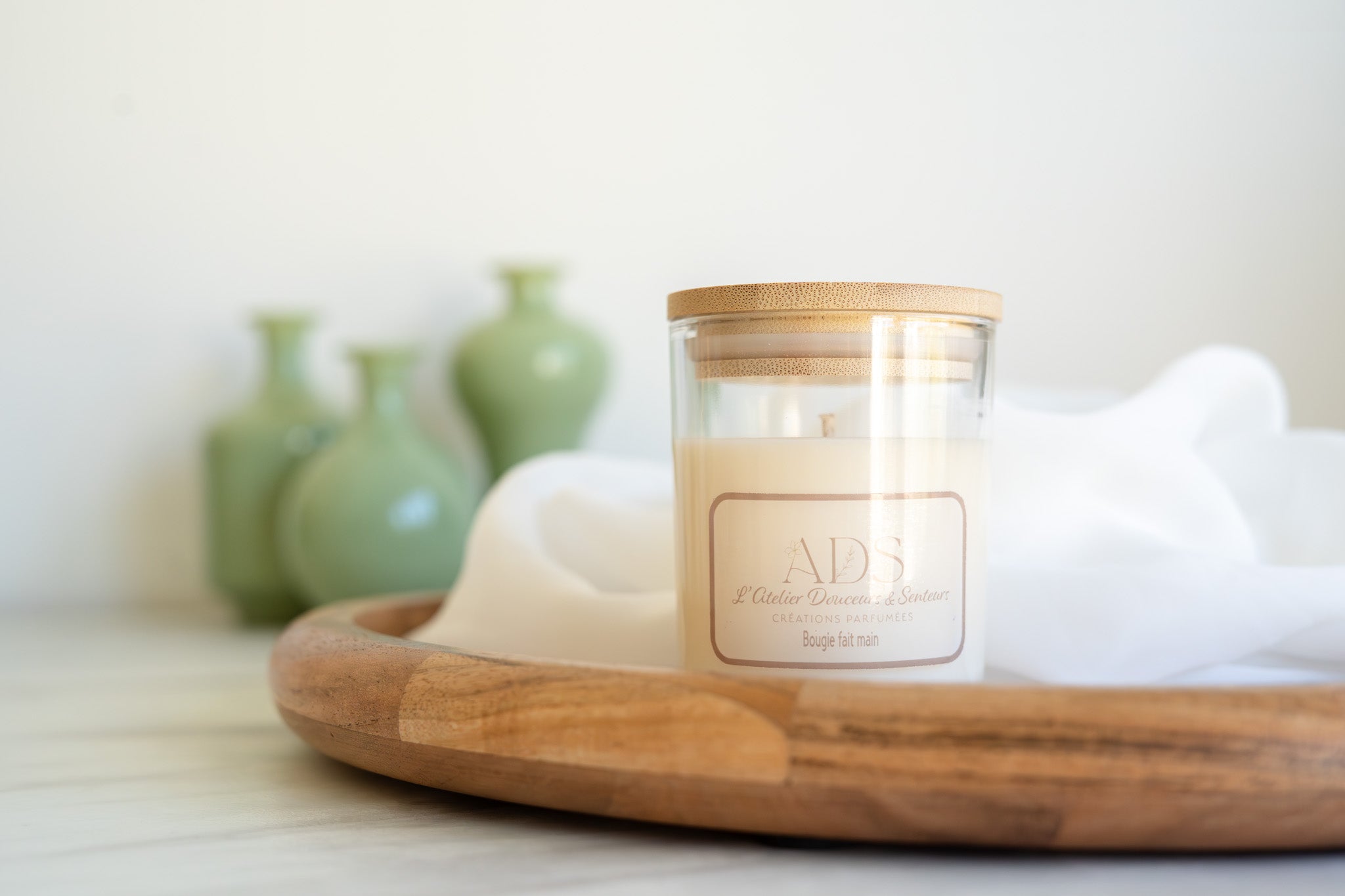 Bougie parfumée classique 130g – Signature ADS cire végétale & parfum de Grasse - L'Atelier Douceurs & Senteurs