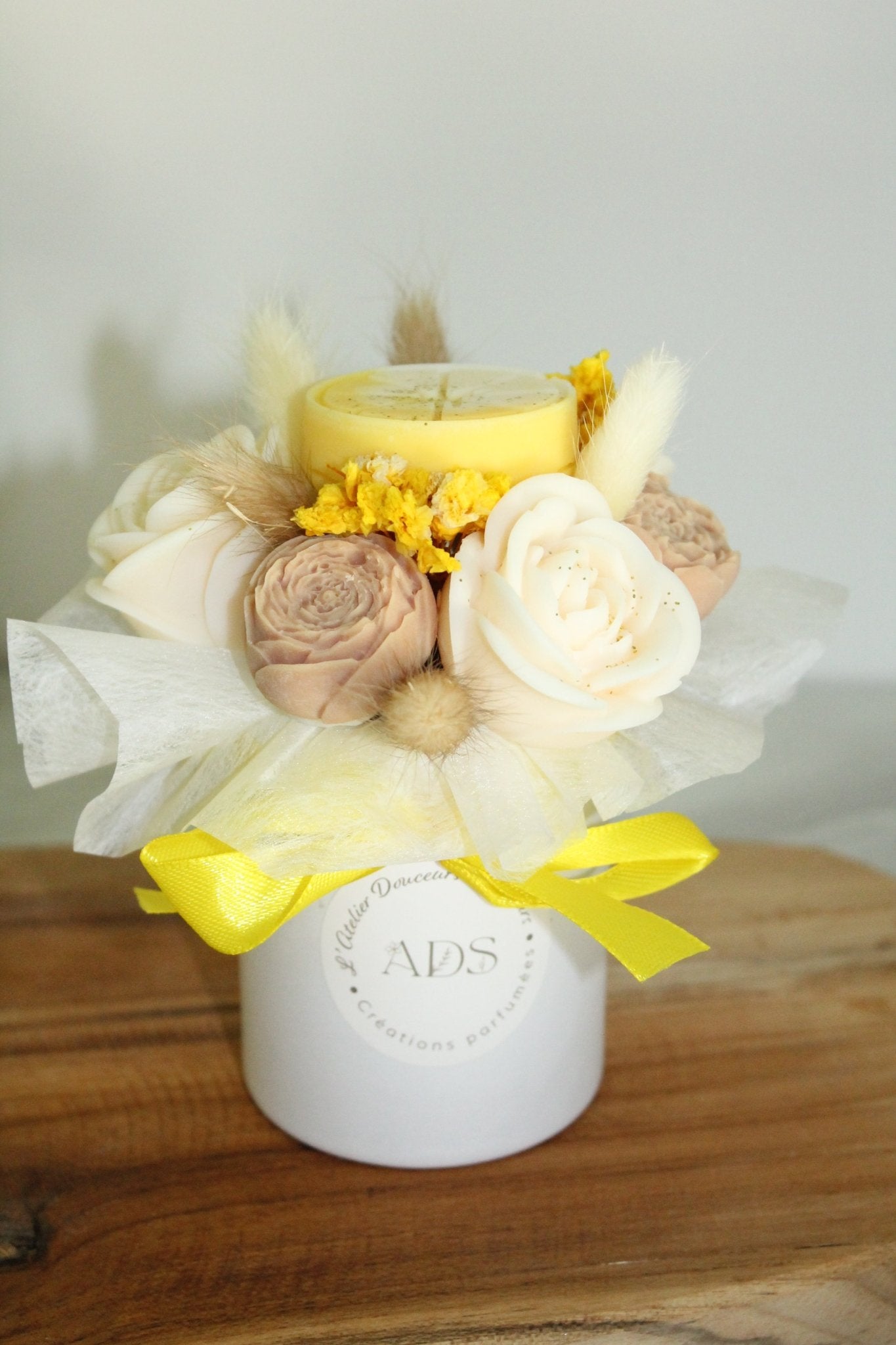 Bouquet de fleurs Floral parfumé en cire végétale -Jaune petit format - L'Atelier Douceurs & Senteurs