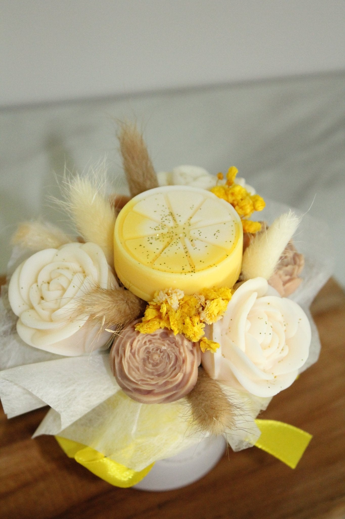 Bouquet de fleurs Floral parfumé en cire végétale -Jaune petit format - L'Atelier Douceurs & Senteurs