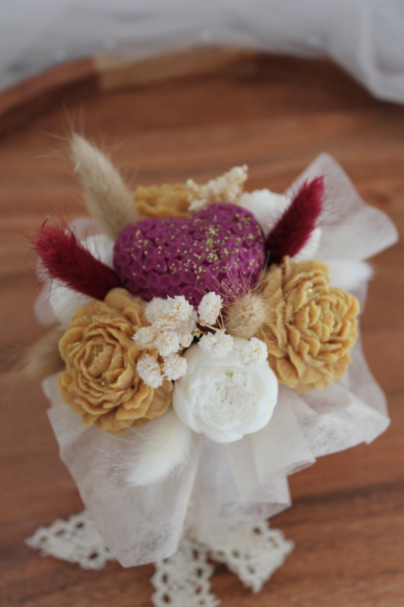 Bouquet de fleurs parfumées en cire végétale - "Bouquet Coeur violet - L'Atelier Douceurs & Senteurs