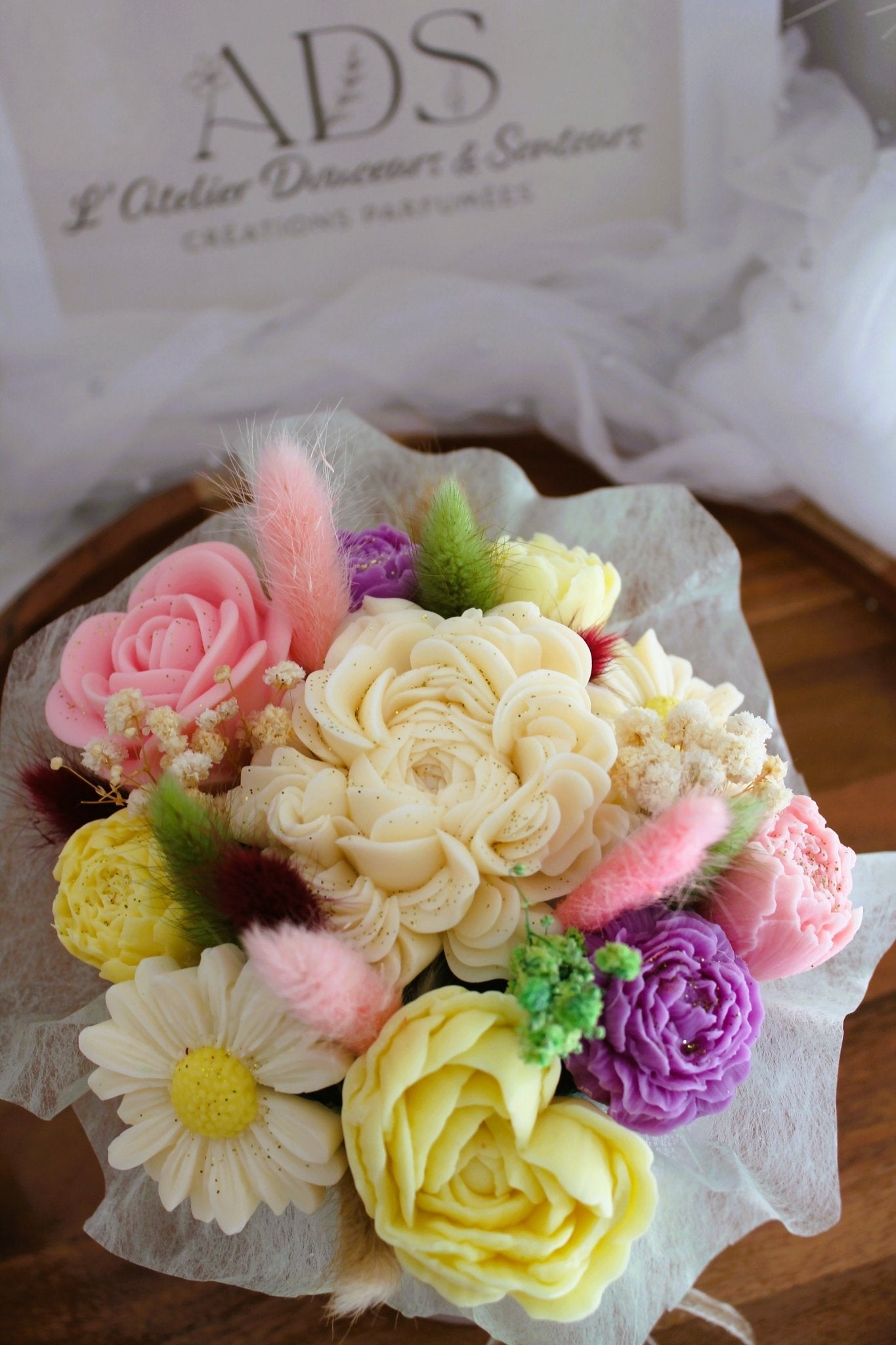Bouquet de fleurs parfumées en cire végétale - "Bouquet Coloré" - L'Atelier Douceurs & Senteurs