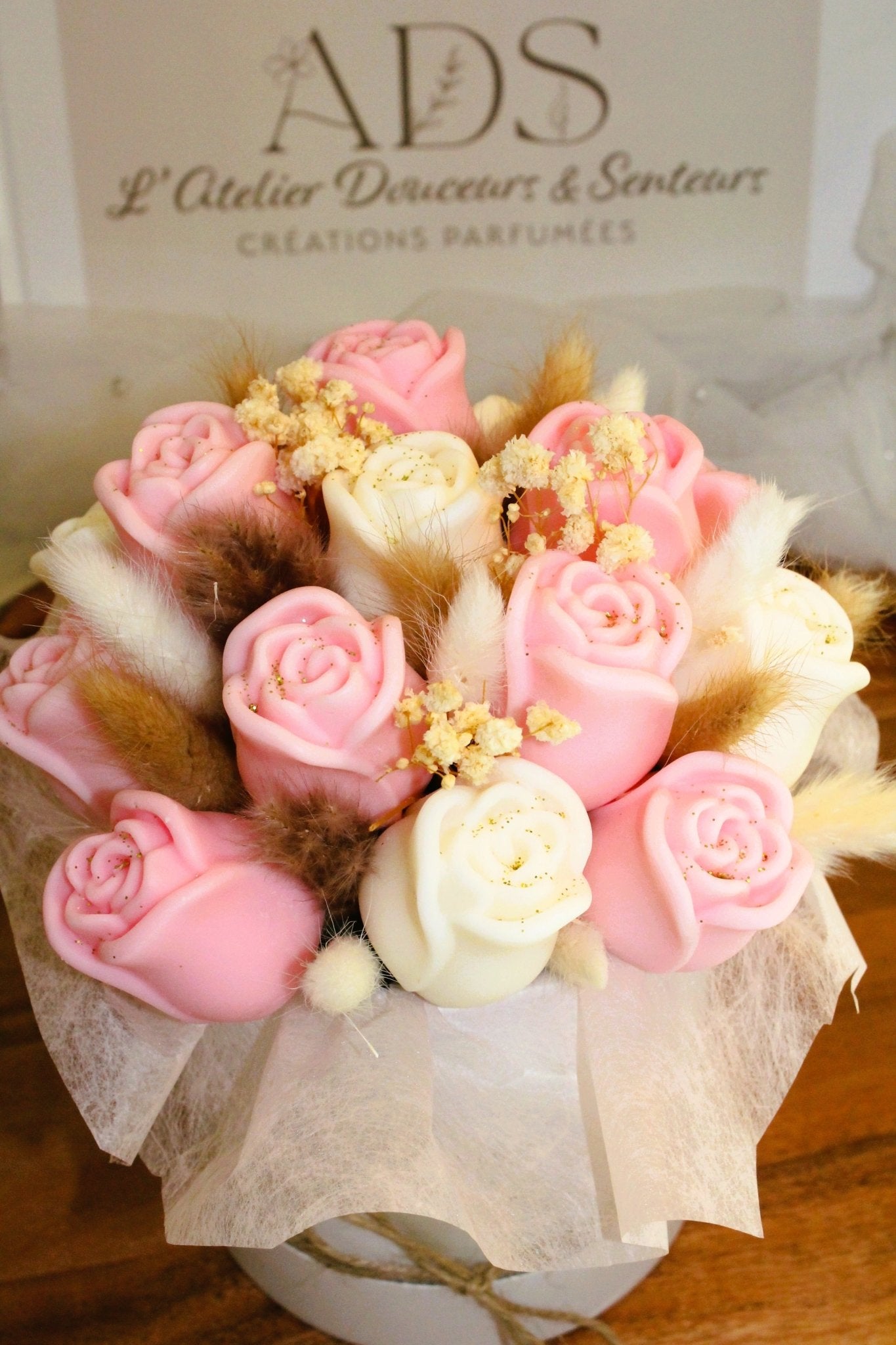 Bouquet de fleurs parfumées en cire végétale - "Bouquet de Roses - L'Atelier Douceurs & Senteurs