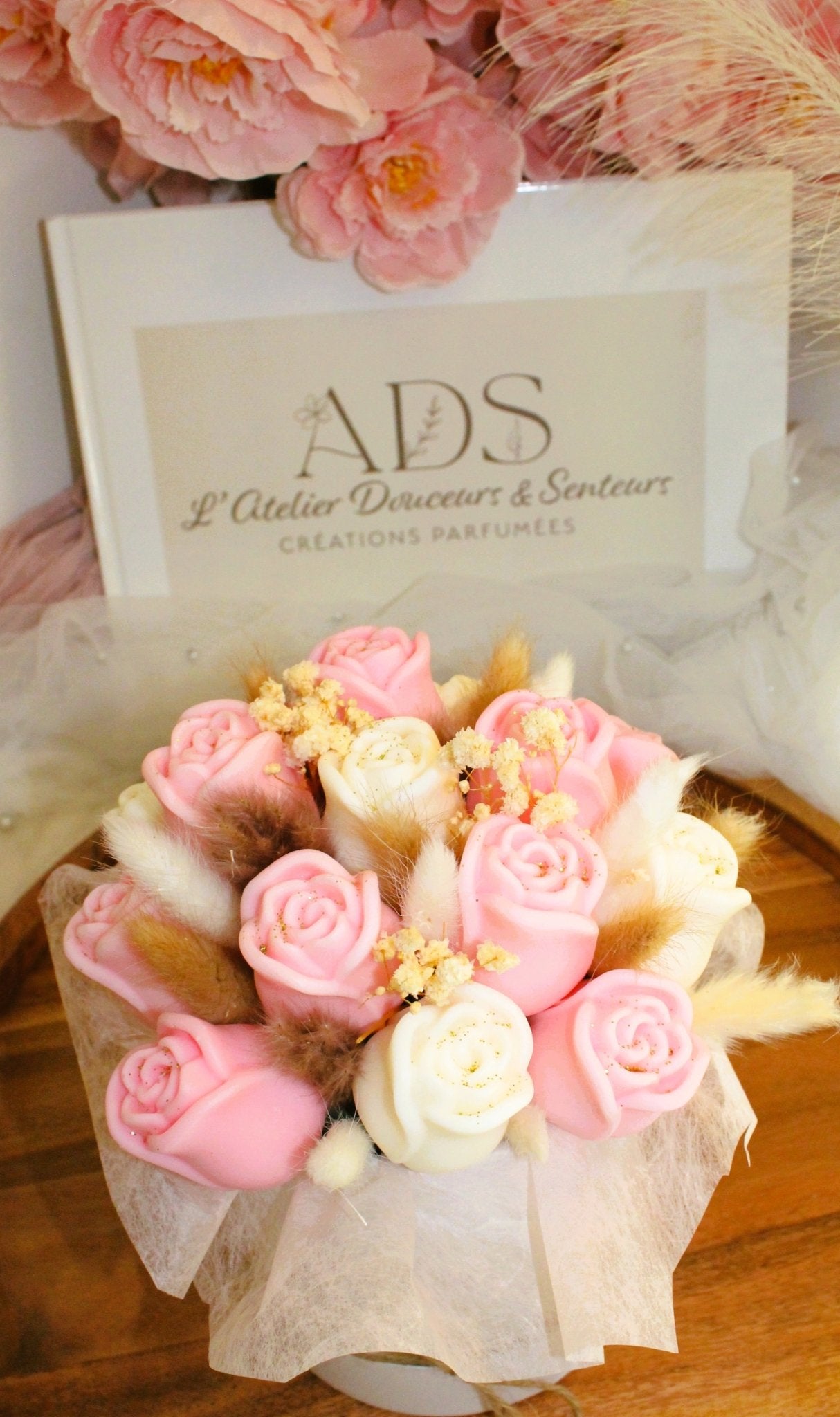 Bouquet de fleurs parfumées en cire végétale - "Bouquet de Roses - L'Atelier Douceurs & Senteurs