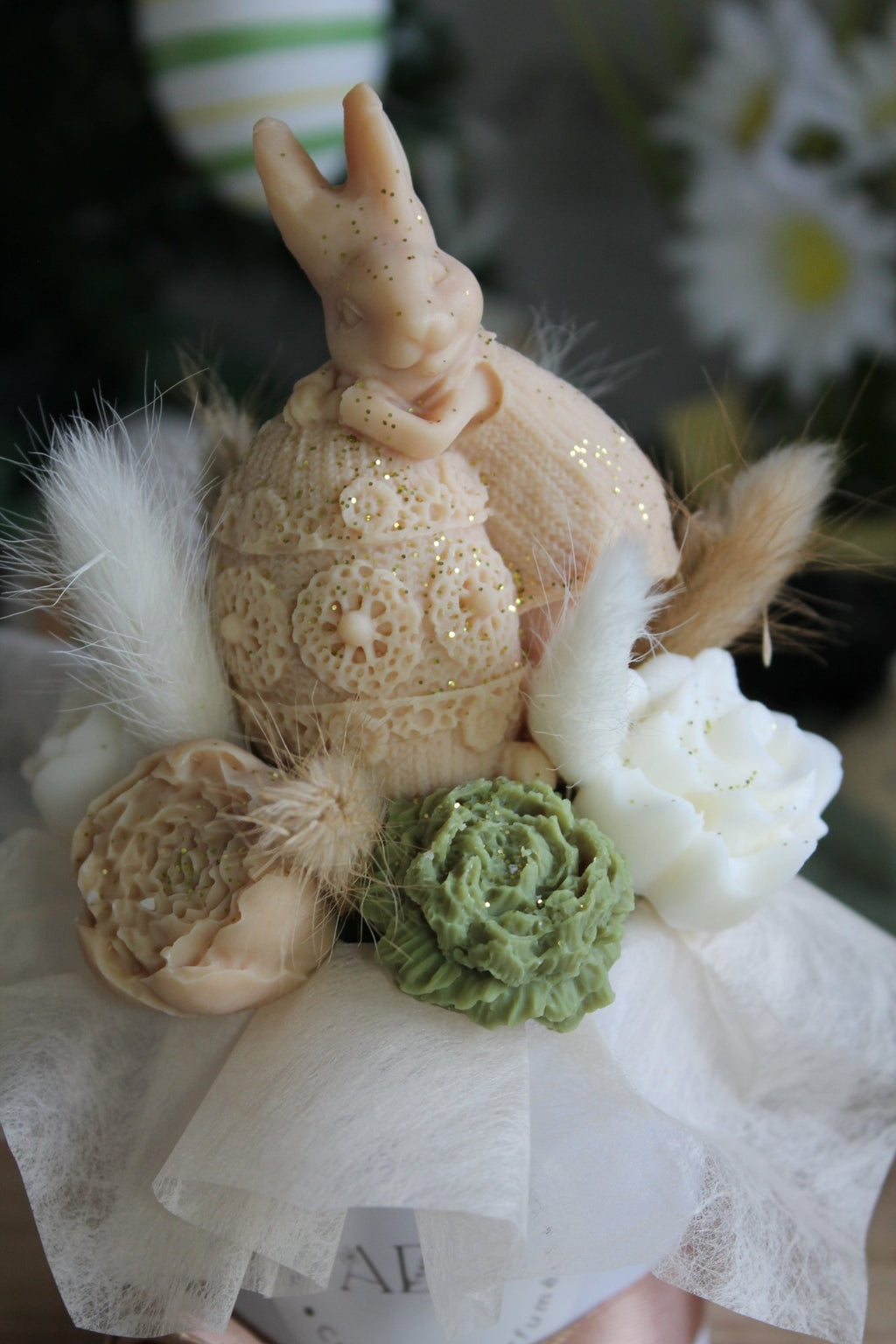 Bouquet de fleurs parfumées en cire végétale - "Bouquet Lapin" - L'Atelier Douceurs & Senteurs