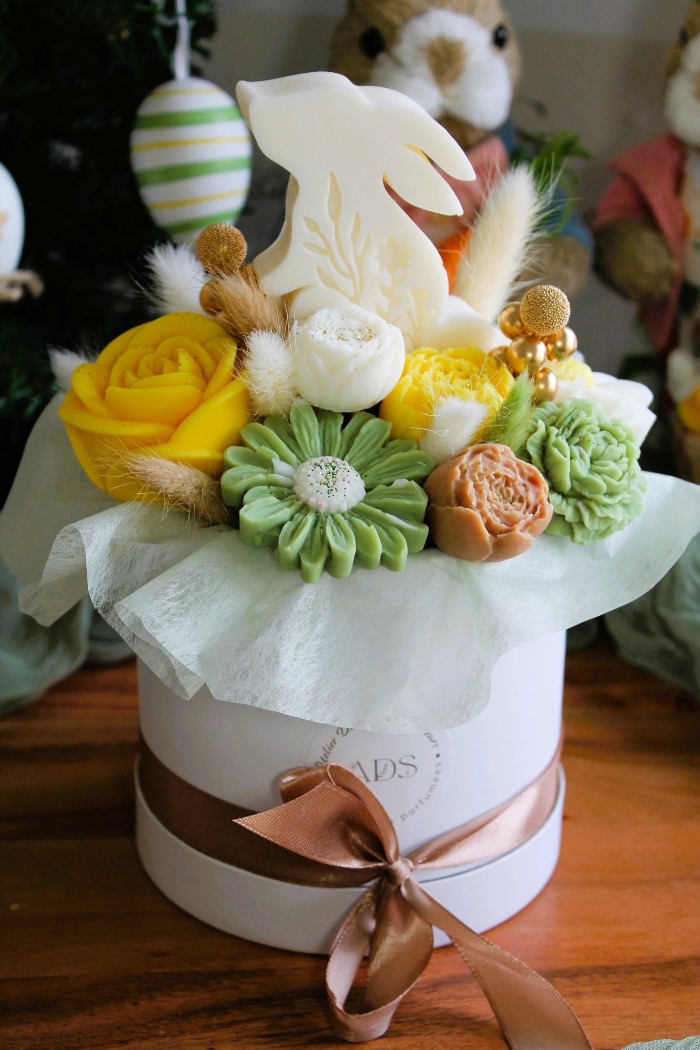 Bouquet de fleurs parfumées en cire végétale - "Bouquet Lapin grand format" - L'Atelier Douceurs & Senteurs