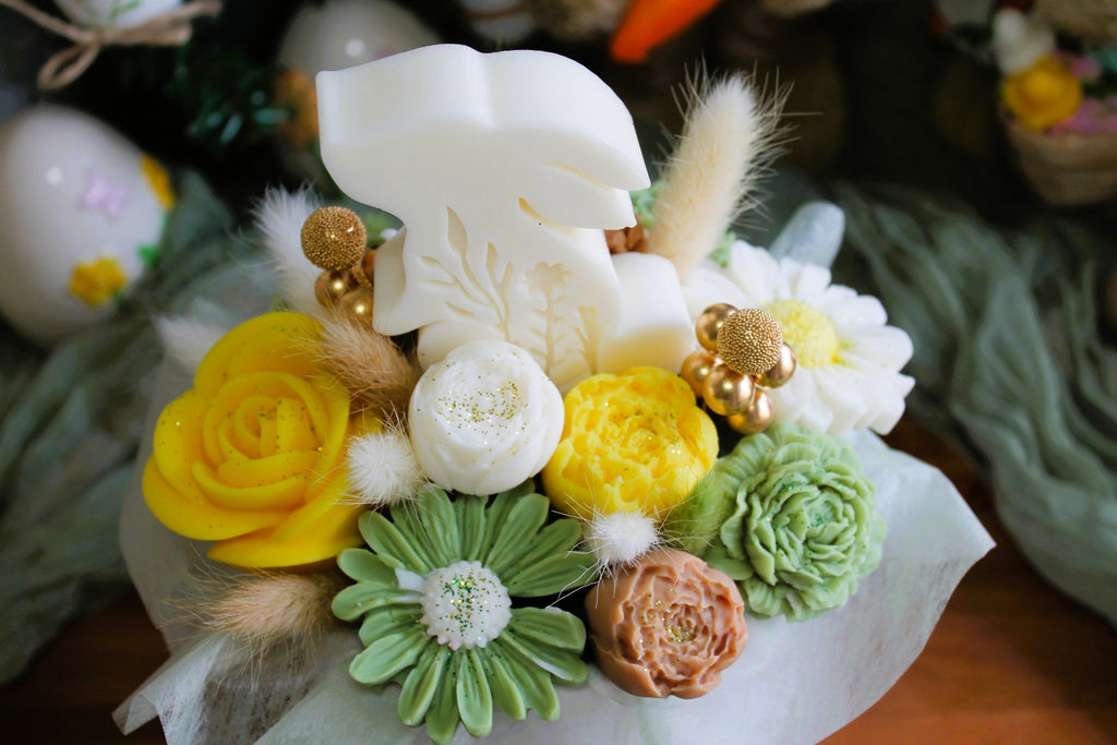 Bouquet de fleurs parfumées en cire végétale - "Bouquet Lapin grand format" - L'Atelier Douceurs & Senteurs