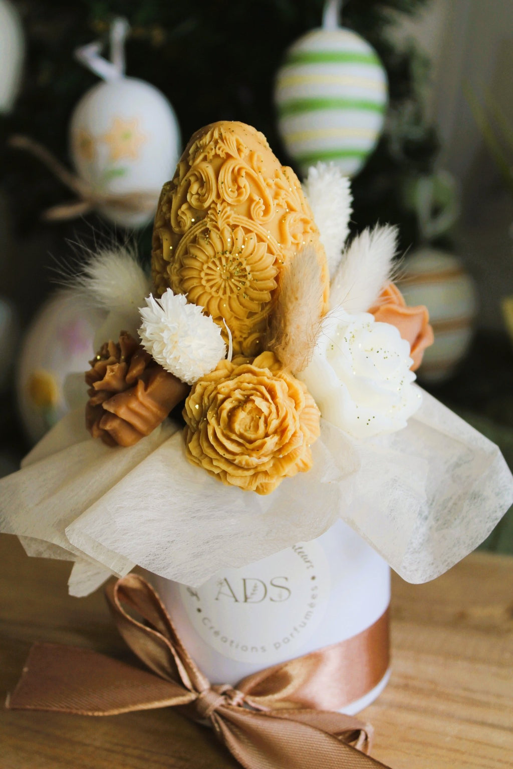 Bouquet de fleurs parfumées en cire végétale - "Bouquet œuf" - L'Atelier Douceurs & Senteurs