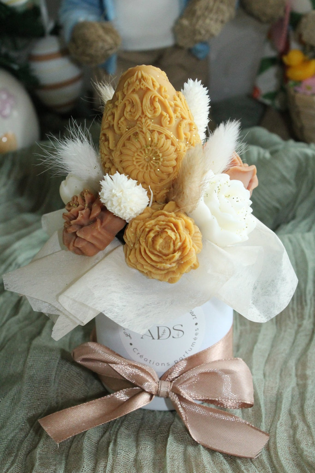 Bouquet de fleurs parfumées en cire végétale - "Bouquet œuf" - L'Atelier Douceurs & Senteurs