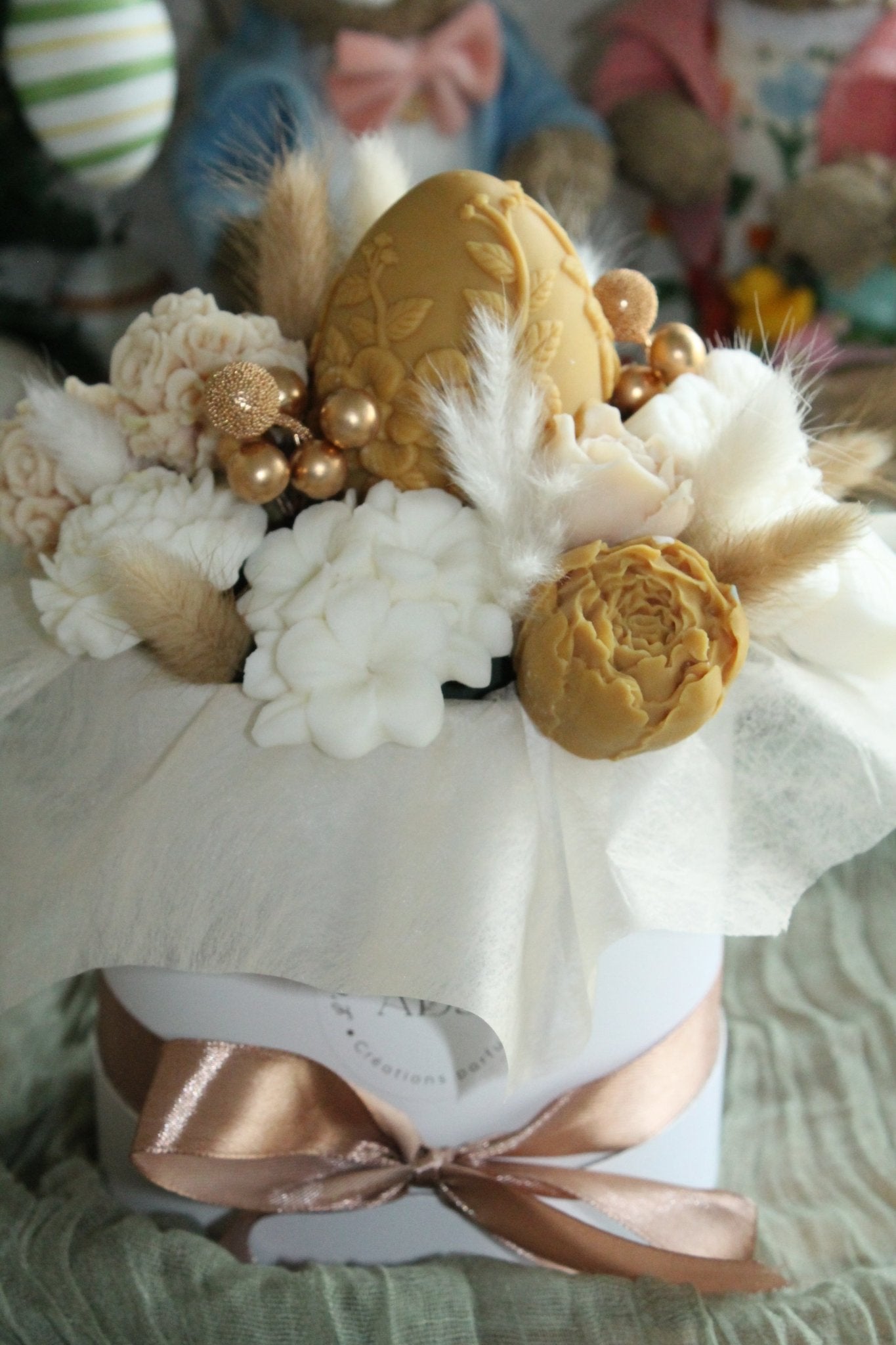 Bouquet de fleurs parfumées en cire végétale - "Bouquet œuf grand format" - L'Atelier Douceurs & Senteurs