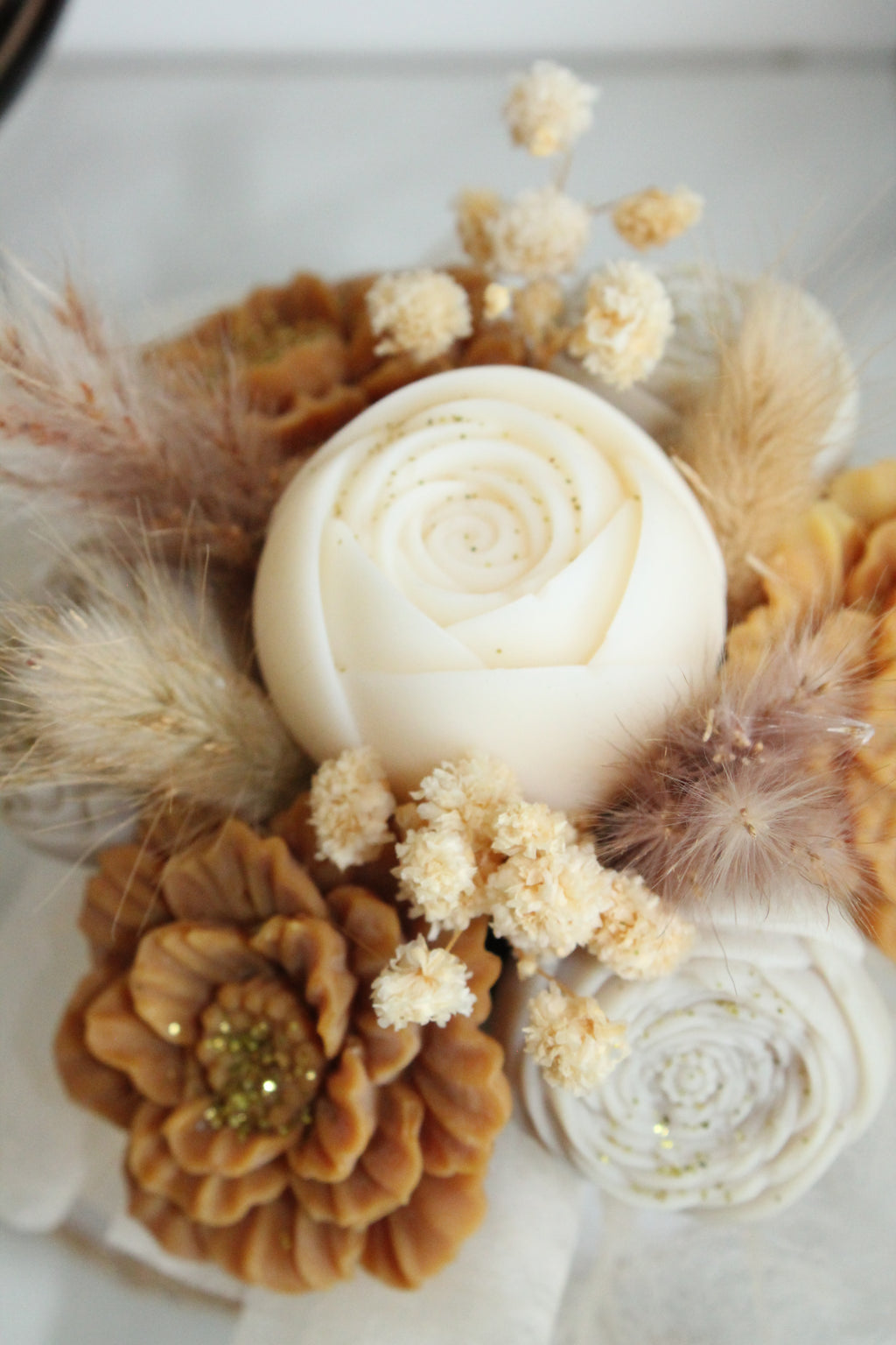 Bouquet de fleurs AUTOMNE parfumé en cire végétale -Gris -Brun - Blanc petit format