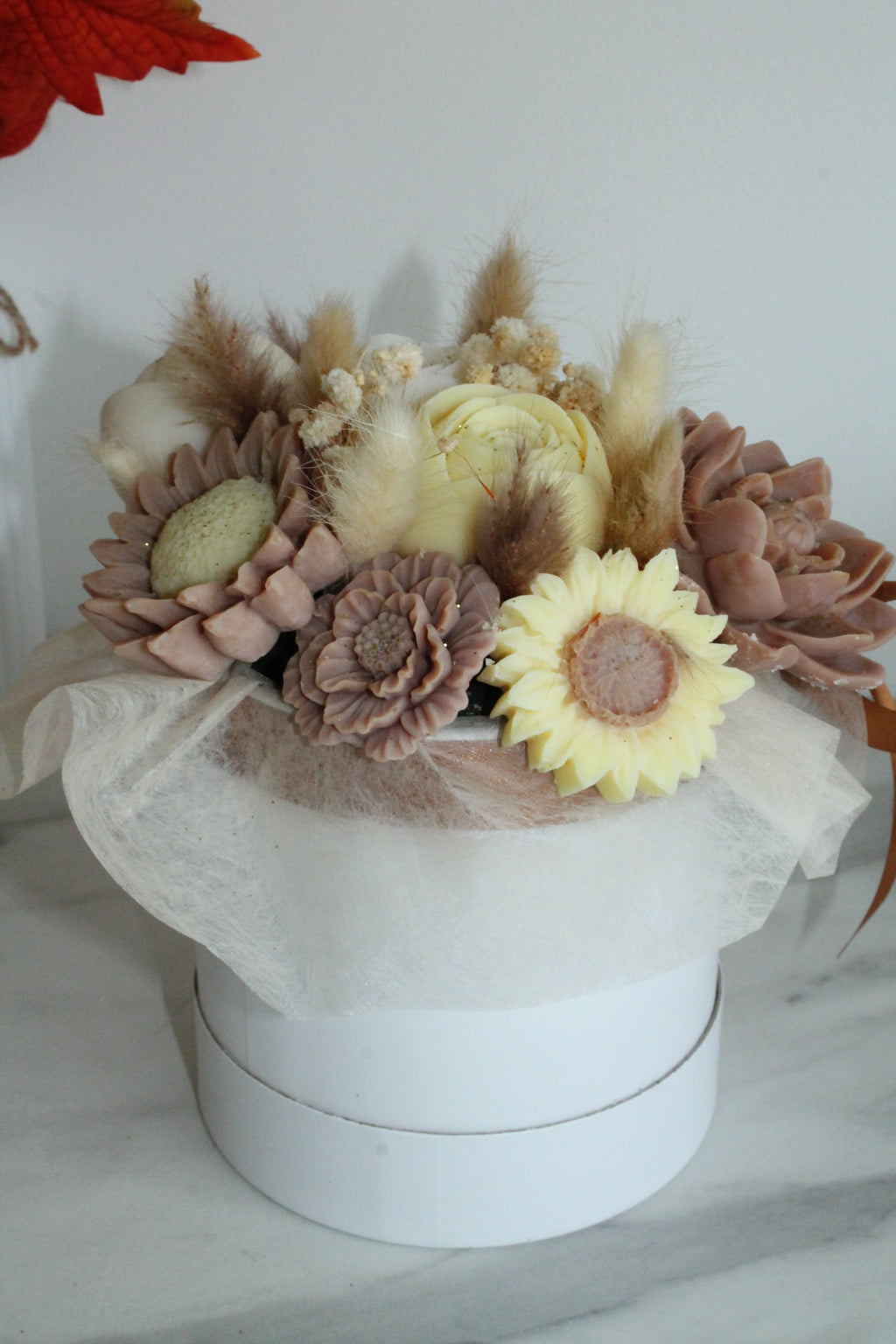 Bouquet de fleurs AUTOMNE parfumé en cire végétale -Jaune-Brun - Blanc