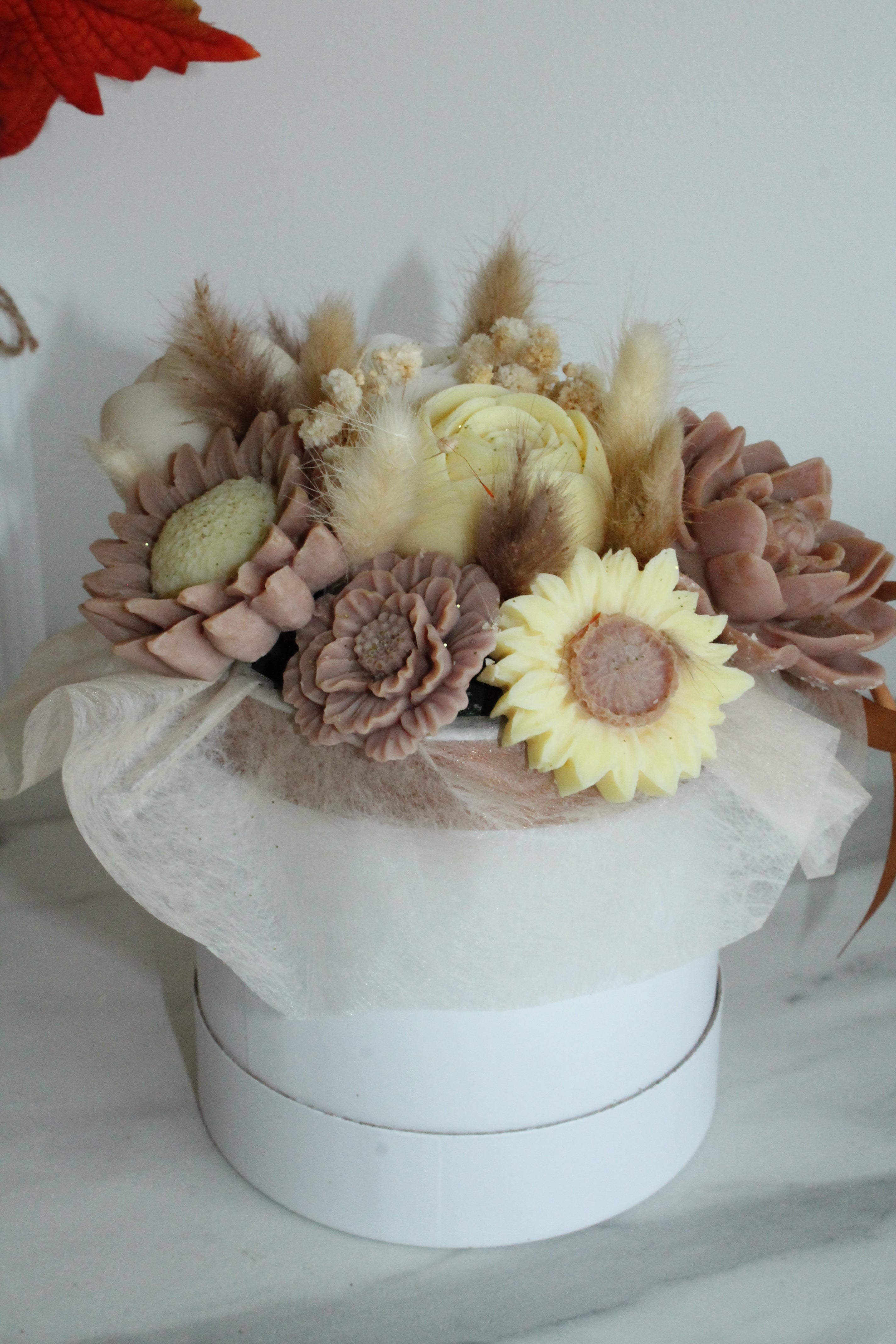 Bouquet de fleurs AUTOMNE parfumé en cire végétale -Jaune-Brun - Blanc