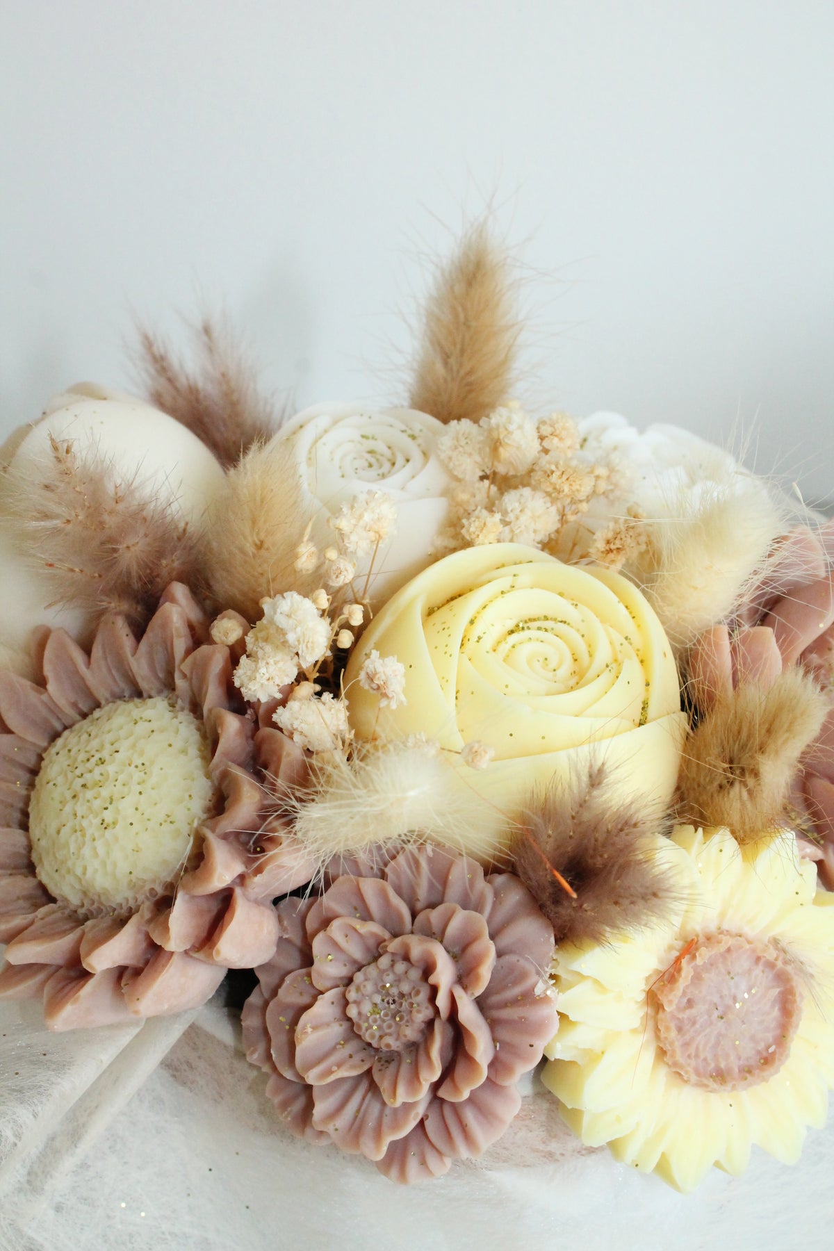 Bouquet de fleurs AUTOMNE parfumé en cire végétale -Jaune-Brun - Blanc
