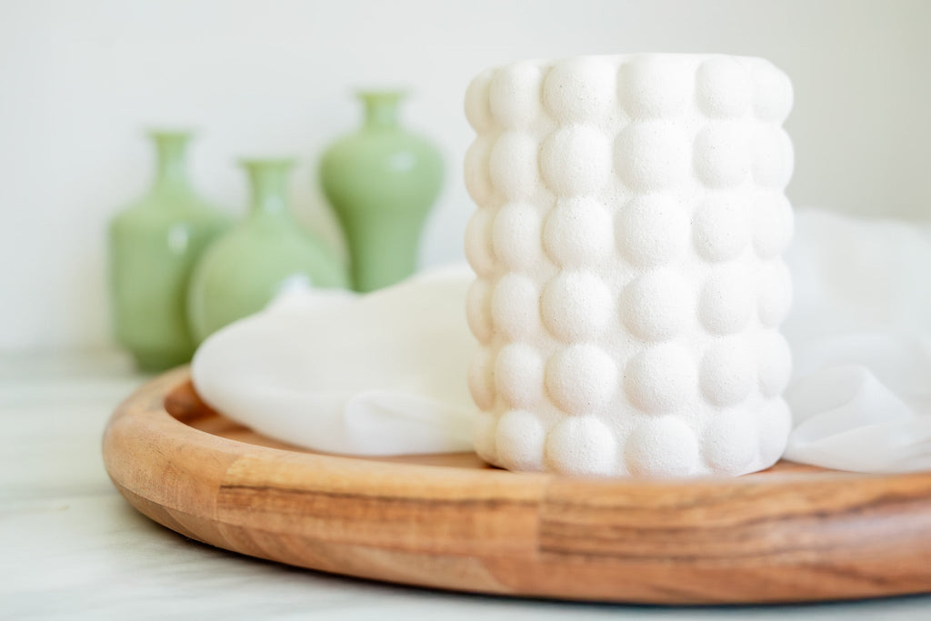 Brûle - parfum design – Céramique blanche à relief bulles - L'Atelier Douceurs & Senteurs