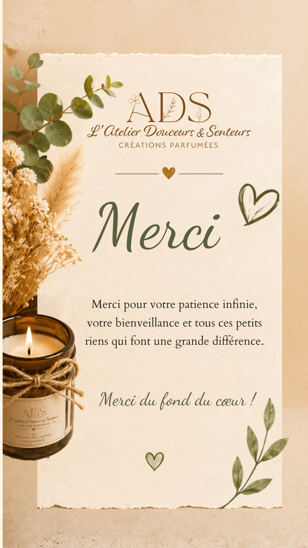 Carte de remerciement - L'Atelier Douceurs & Senteurs