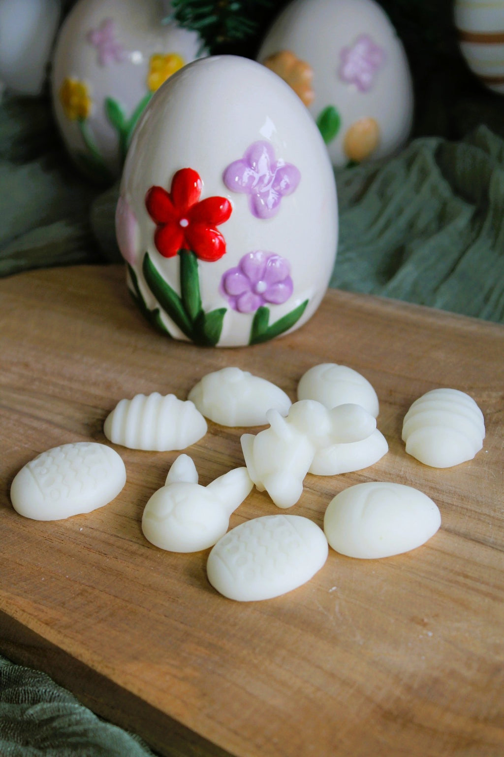 Panier de Pâques “Oeuf + fondants parfumés ” – cire végétale & parfum de grasse - L'Atelier Douceurs & Senteurs