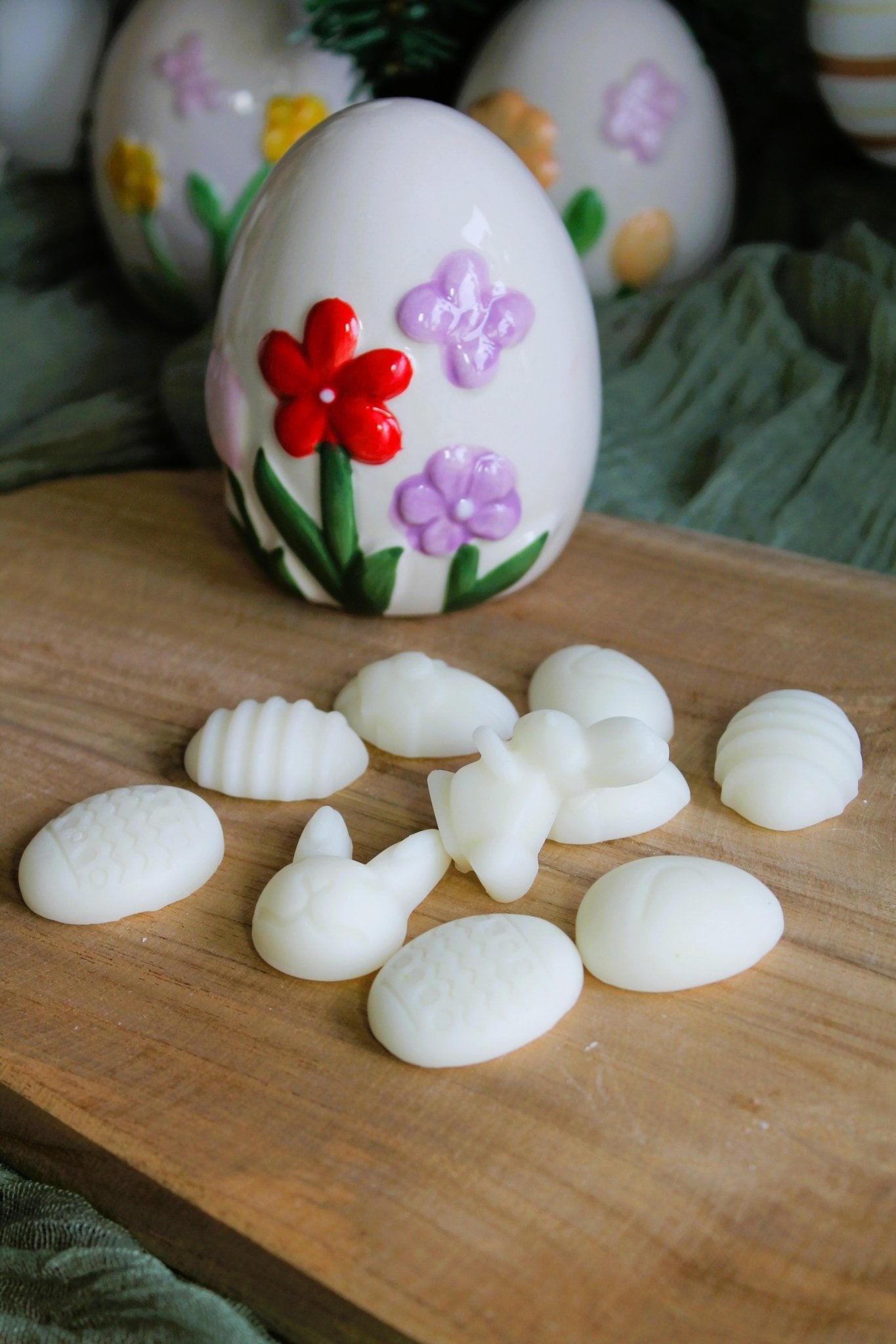 Panier de Pâques “Oeuf + fondants parfumés ” – cire végétale & parfum de grasse - L'Atelier Douceurs & Senteurs