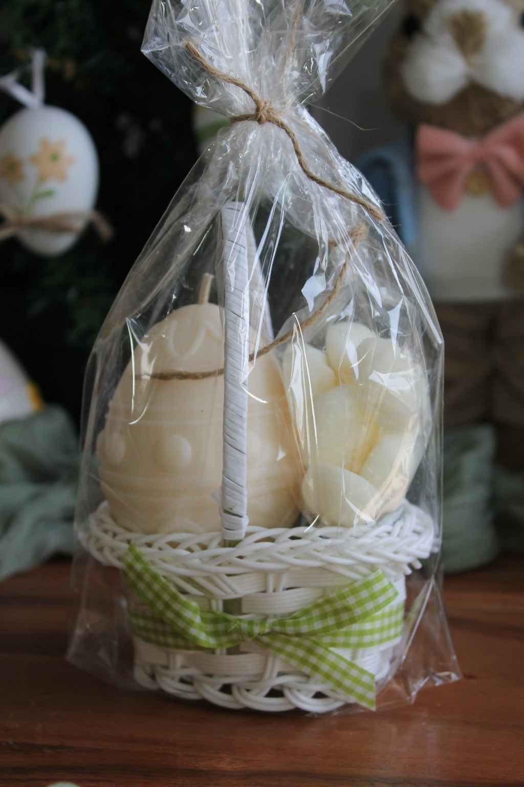 Panier de Pâques “Oeuf + fondants parfumés ” – cire végétale & parfum de grasse - L'Atelier Douceurs & Senteurs